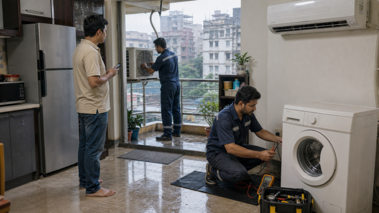 বর্ষায় AC, ফ্রিজ ও ওয়াশিং মেশিন নষ্ট হওয়ার সাধারণ কারণ এবং কাছের টেকনিশিয়ান